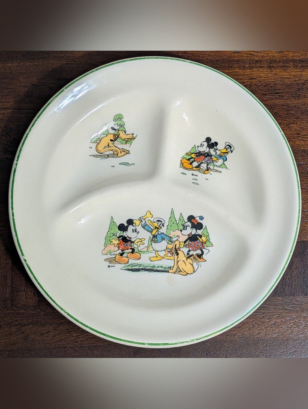 Vintage 1930s Heavy Ceramic 8" Divided Child's Plate Walt Disney Mickey Mouse